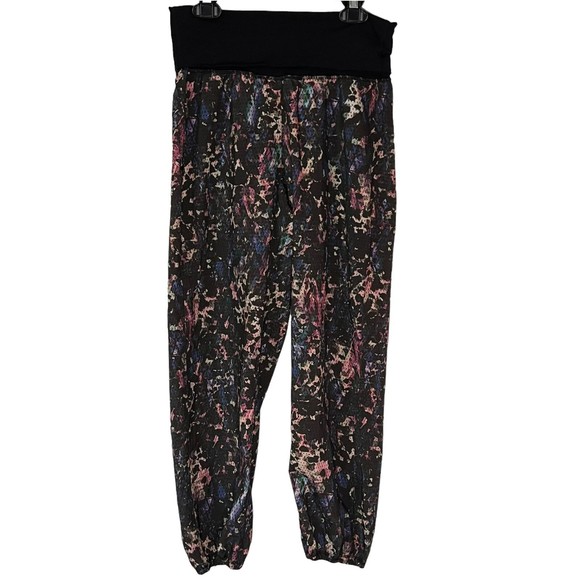 Lululemon Womens Om Pant Floral Black Multi Fold Over Waist Jogger Pant Sz 4 - Picture 4 of 10